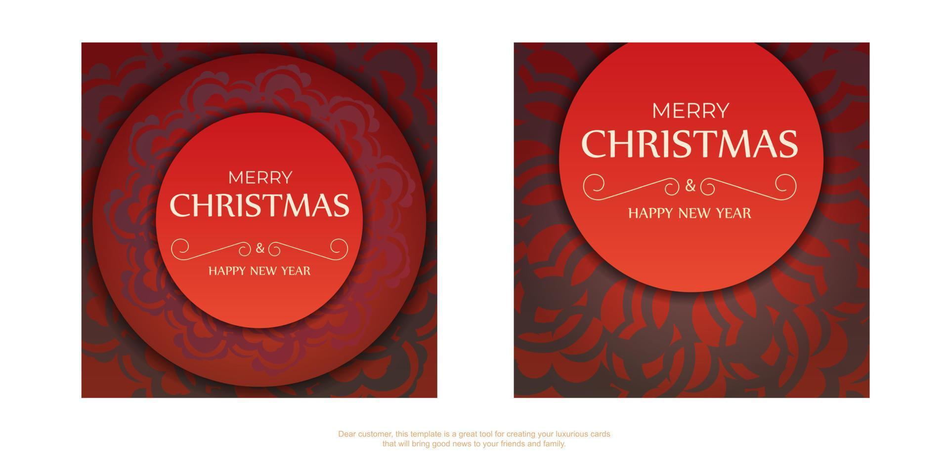 Red Merry Christmas Greeting Card with Vintage Burgundy Ornament vector