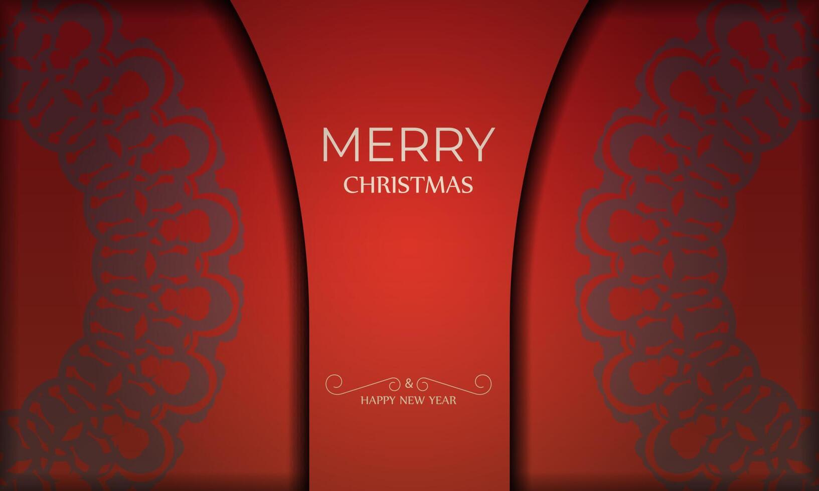 Postcard Template Merry Christmas Red Color with Winter Burgundy Ornament vector