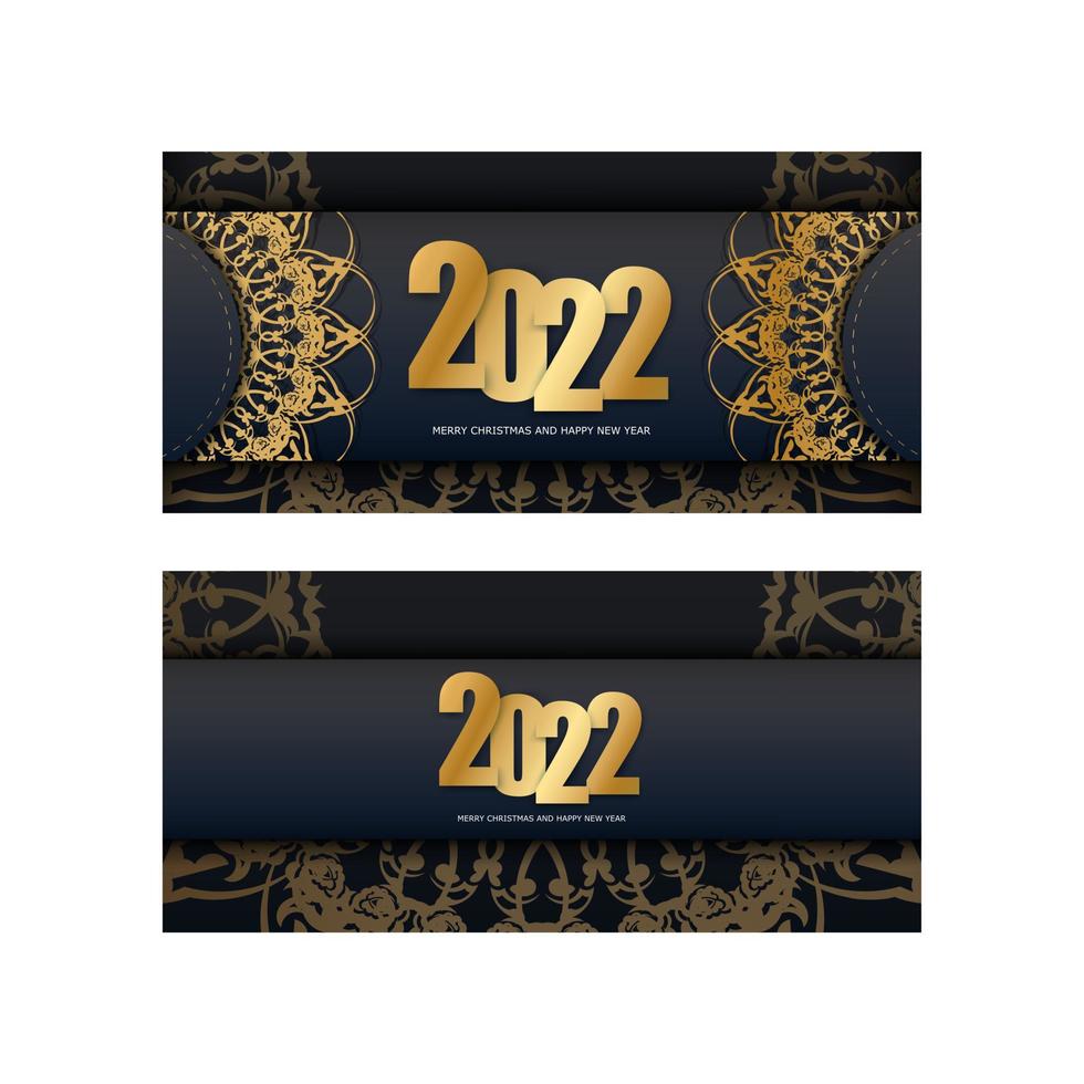 2022 happy new year black color flyer with vintage gold pattern vector