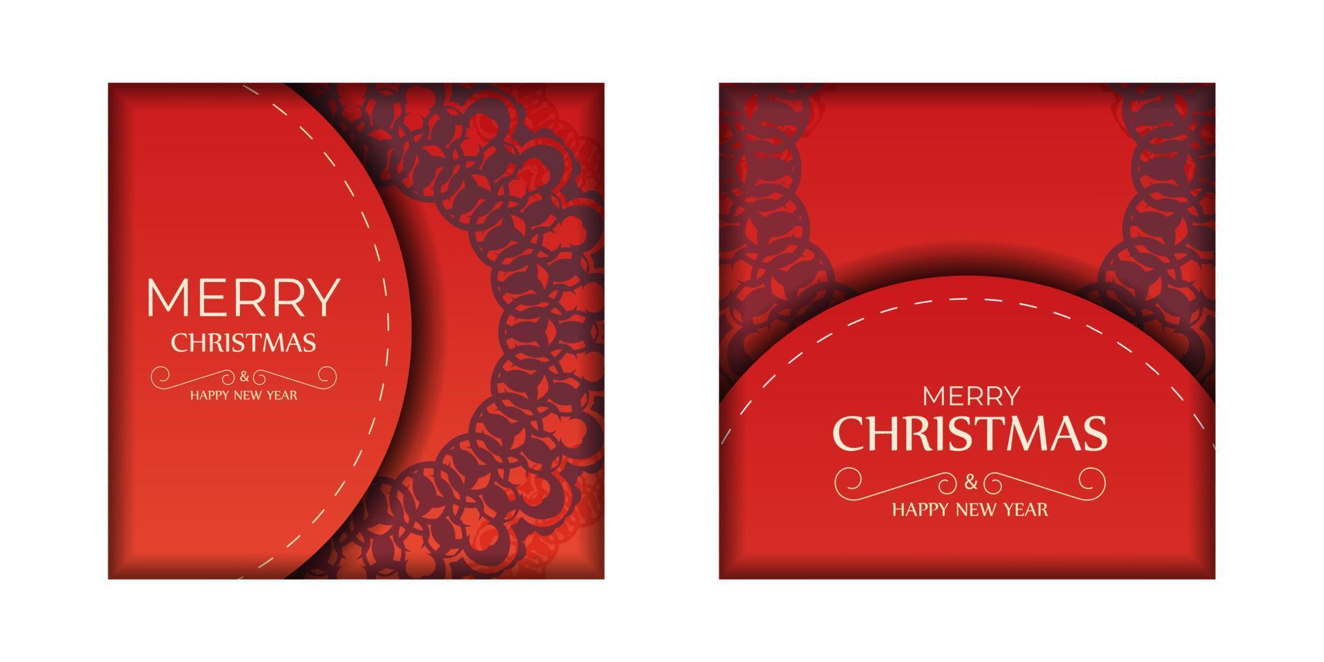 Holiday Flyer Merry Christmas and Happy New Year Red color with luxury burgundy pattern vector