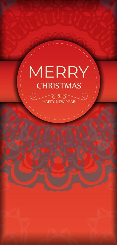 Greeting card template Merry Christmas and Happy New Year Red color with luxury burgundy pattern vector