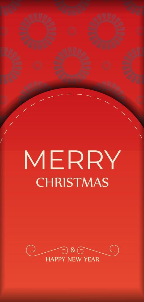 Greeting card Merry Christmas Red color with winter burgundy pattern vector