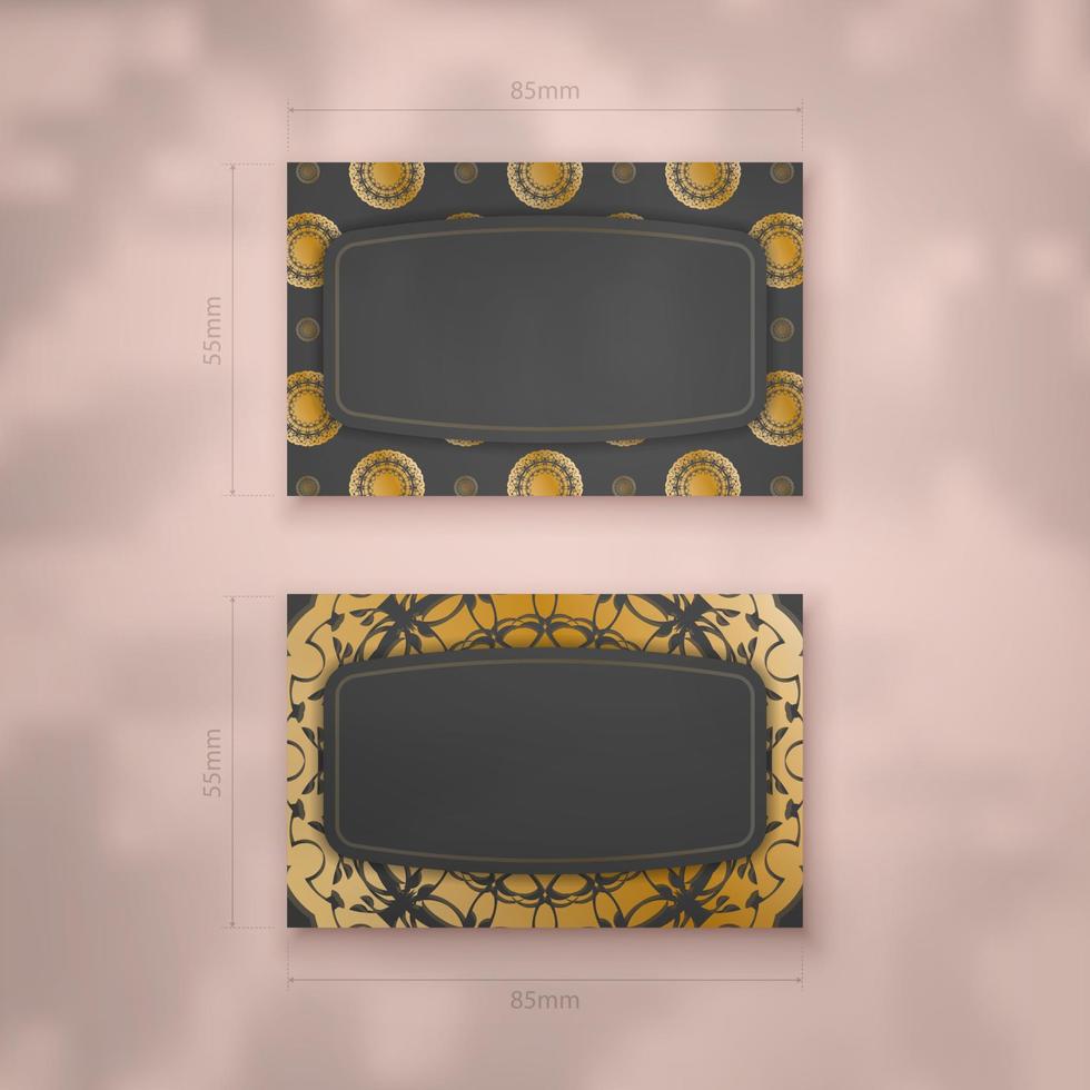 Presentable business card in black with Indian gold pattern for your contacts. vector