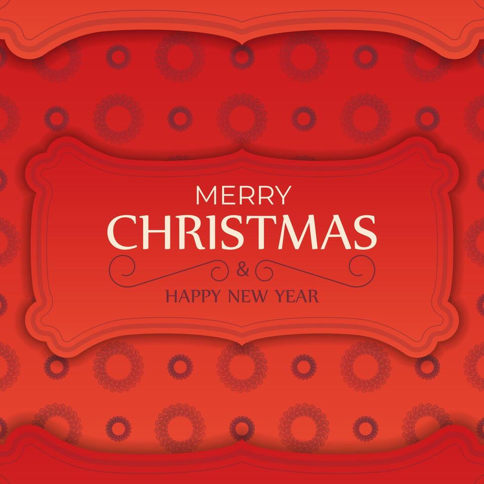 Happy New Year Greeting Card Template Red Color With Winter Burgundy Pattern vector