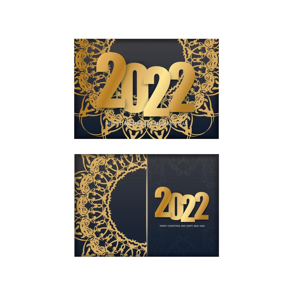 2022 happy new year black color flyer with winter gold ornament vector
