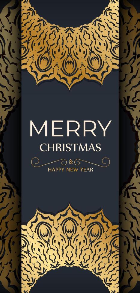 Happy New Year greeting card template in dark blue color with luxury gold pattern vector