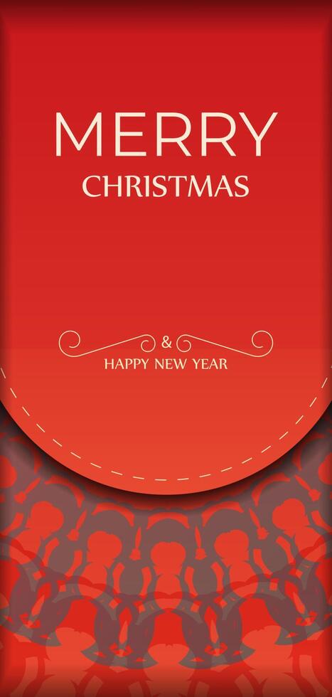 Greeting card Merry Christmas Red color with winter burgundy ornament vector