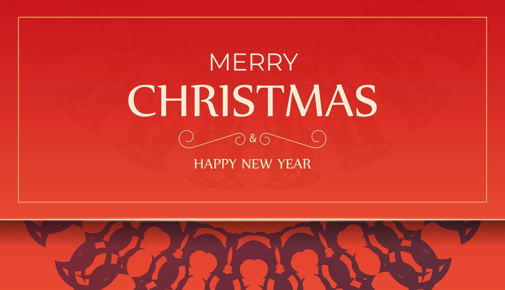 Greeting Flyer Template Merry Christmas and Happy New Year Red Color with Vintage Burgundy Ornament vector