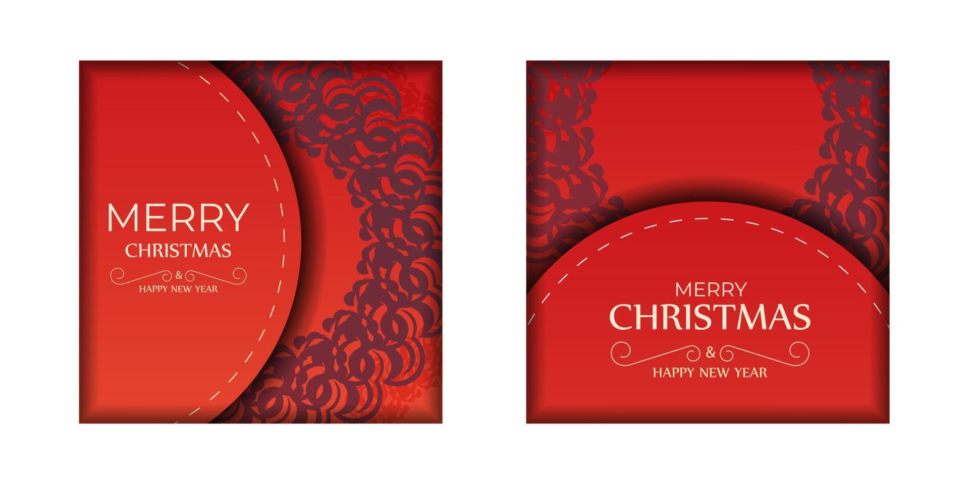 Merry christmas red color flyer template with luxury burgundy pattern vector