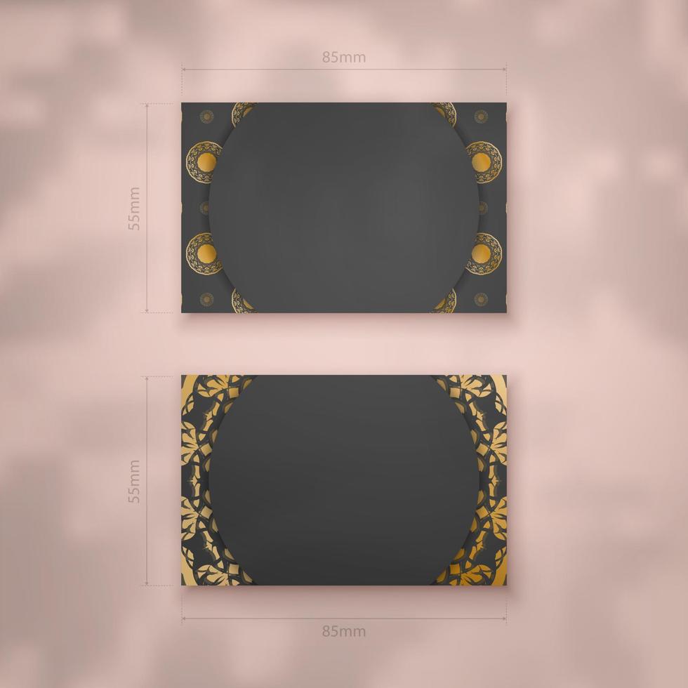 plantilla de tarjeta de visita negra con adornos de oro indio para su personalidad. vector