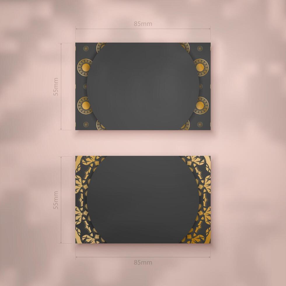 Black business card template with Indian gold ornaments for your personality. vector