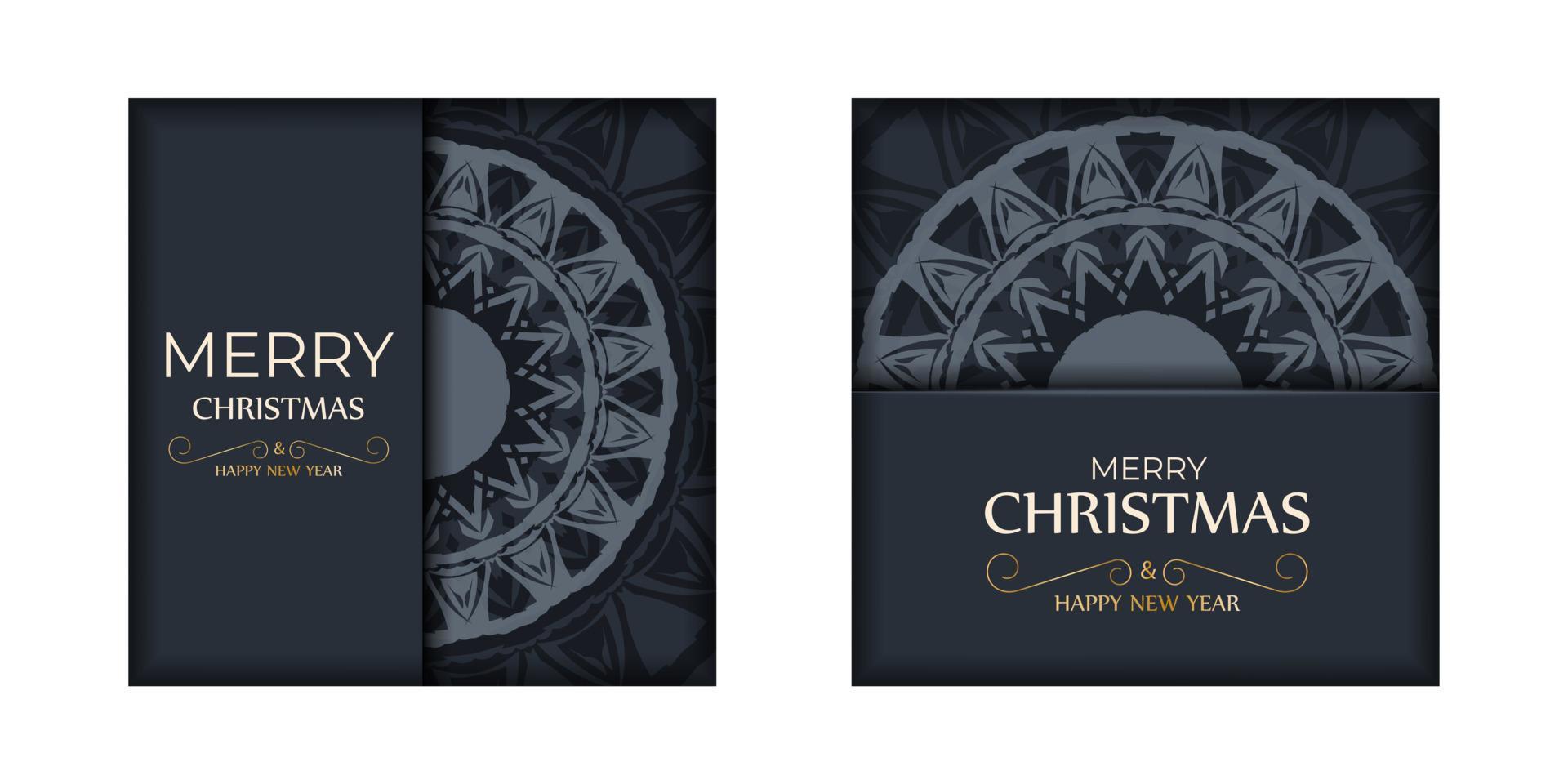 Dark blue Happy New Year greeting card template with winter blue ornament vector