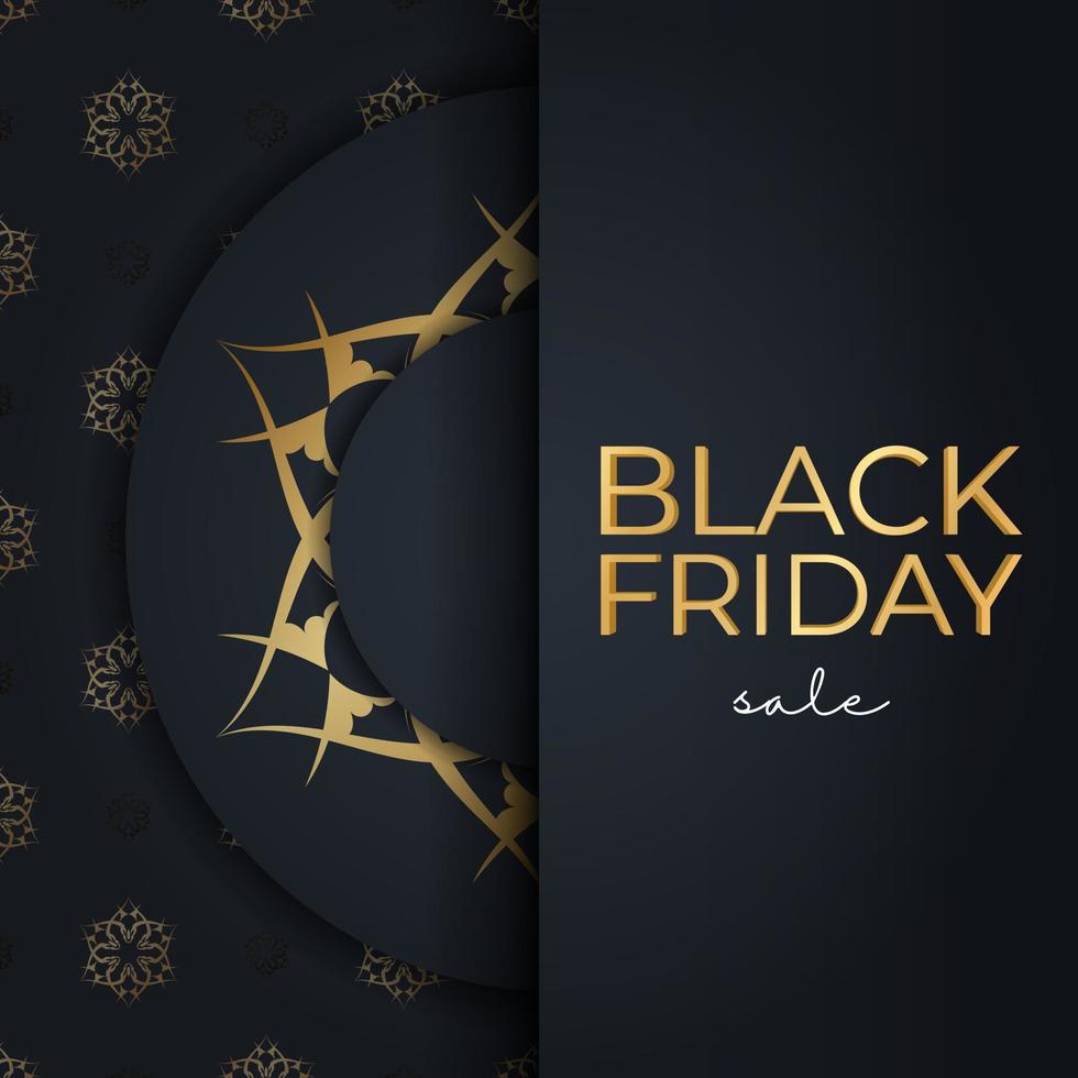 Dark blue black friday sale poster with geometric gold ornament vector