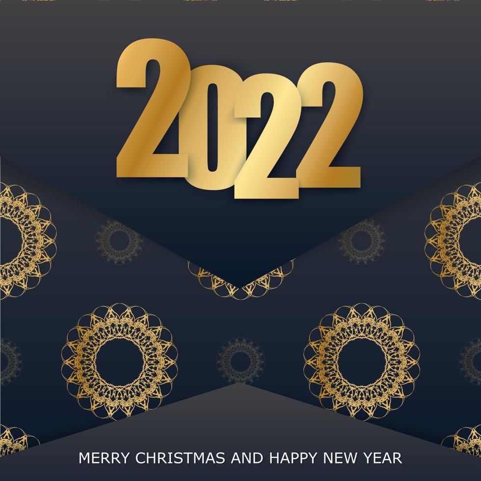 2022 Happy New Year Black Greeting Card with Luxurious Gold Ornament vector