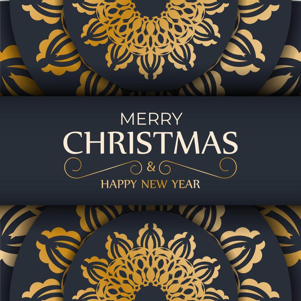 Dark blue happy new year brochure with luxury gold ornaments vector