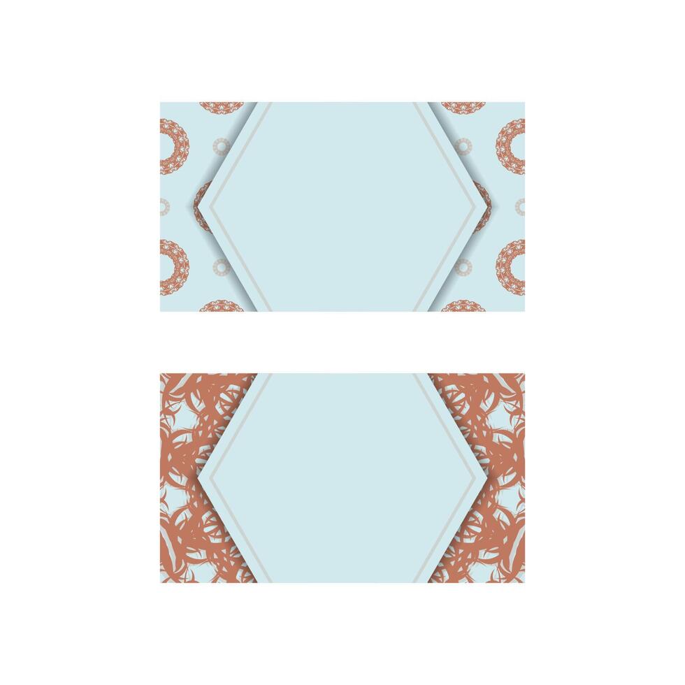 Aquamarine business card with mandala coral pattern for your brand. vector