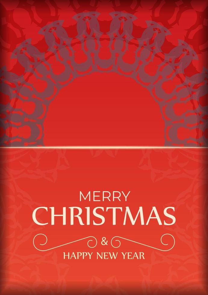 Greeting card Merry Christmas and Happy New Year Red color with winter burgundy ornament vector