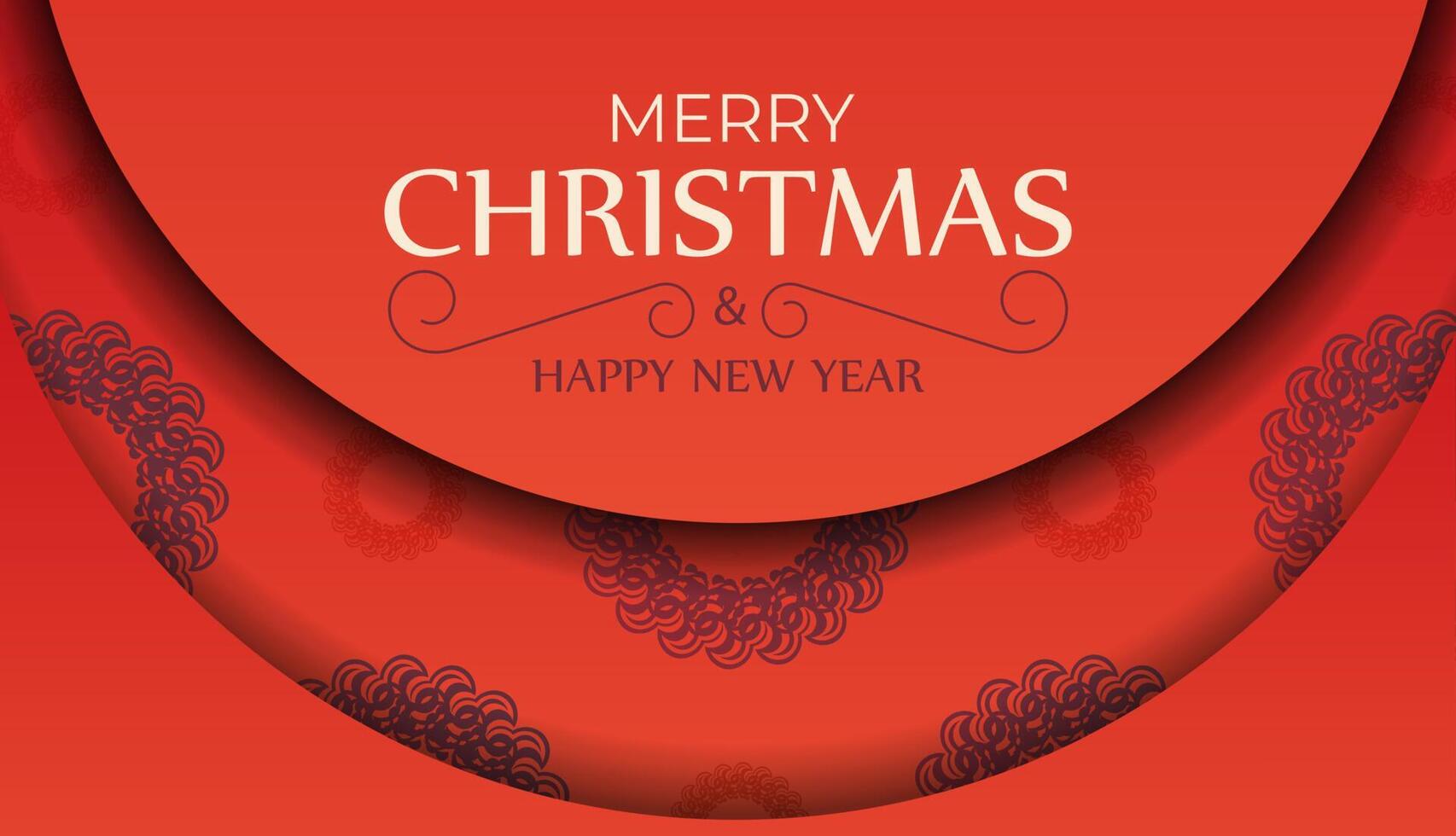 Brochure Template Merry Christmas and Happy New Year Red color with luxury burgundy pattern vector