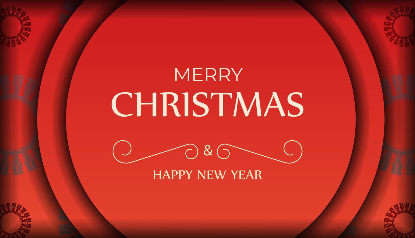 Merry Christmas and Happy New Year Red Color Greeting Flyer Template with Abstract Burgundy Ornament vector