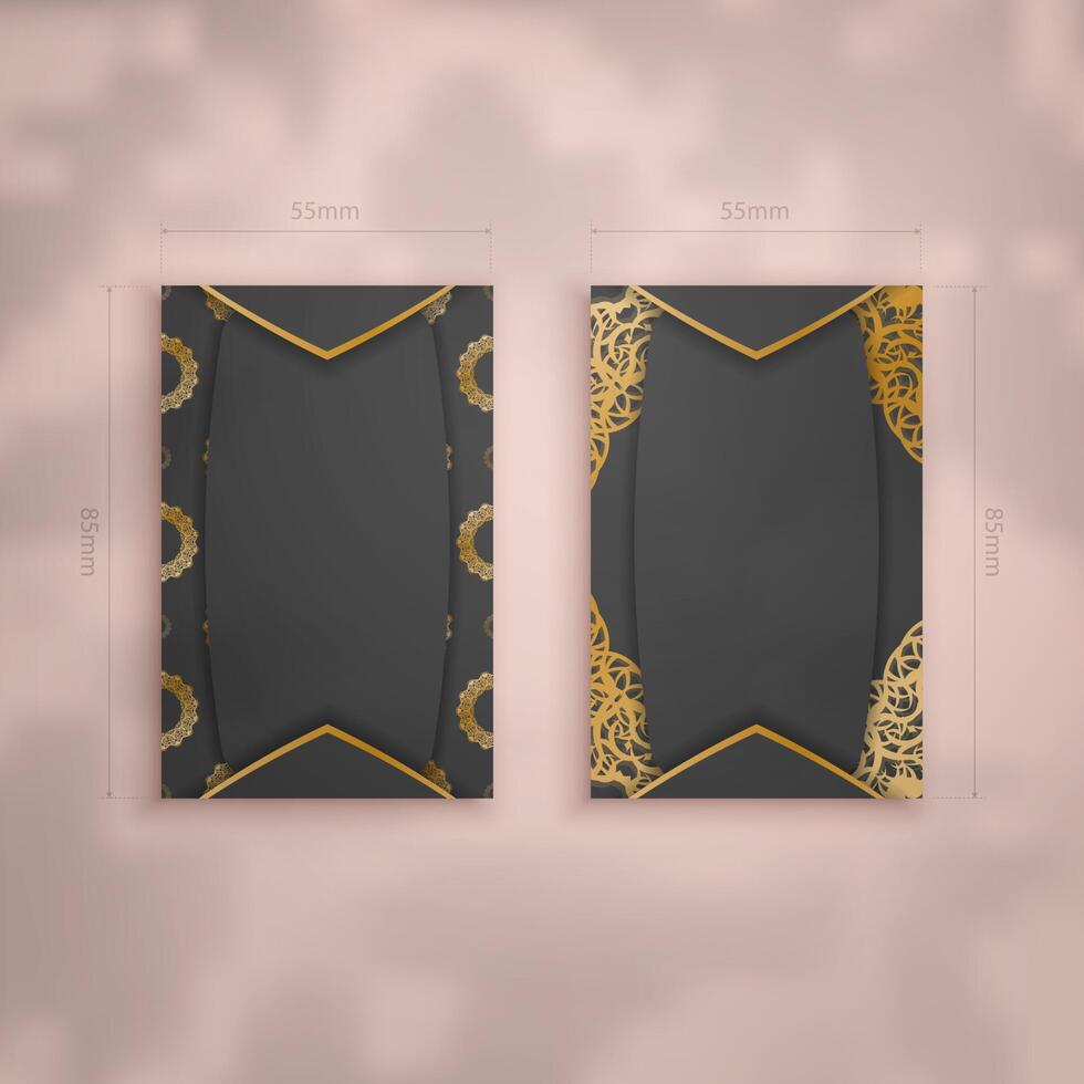 Business card template in black with Greek gold ornaments for your brand. vector