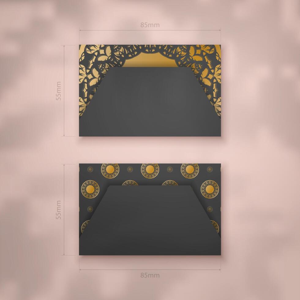 Black business card template with Indian gold pattern for your brand. vector