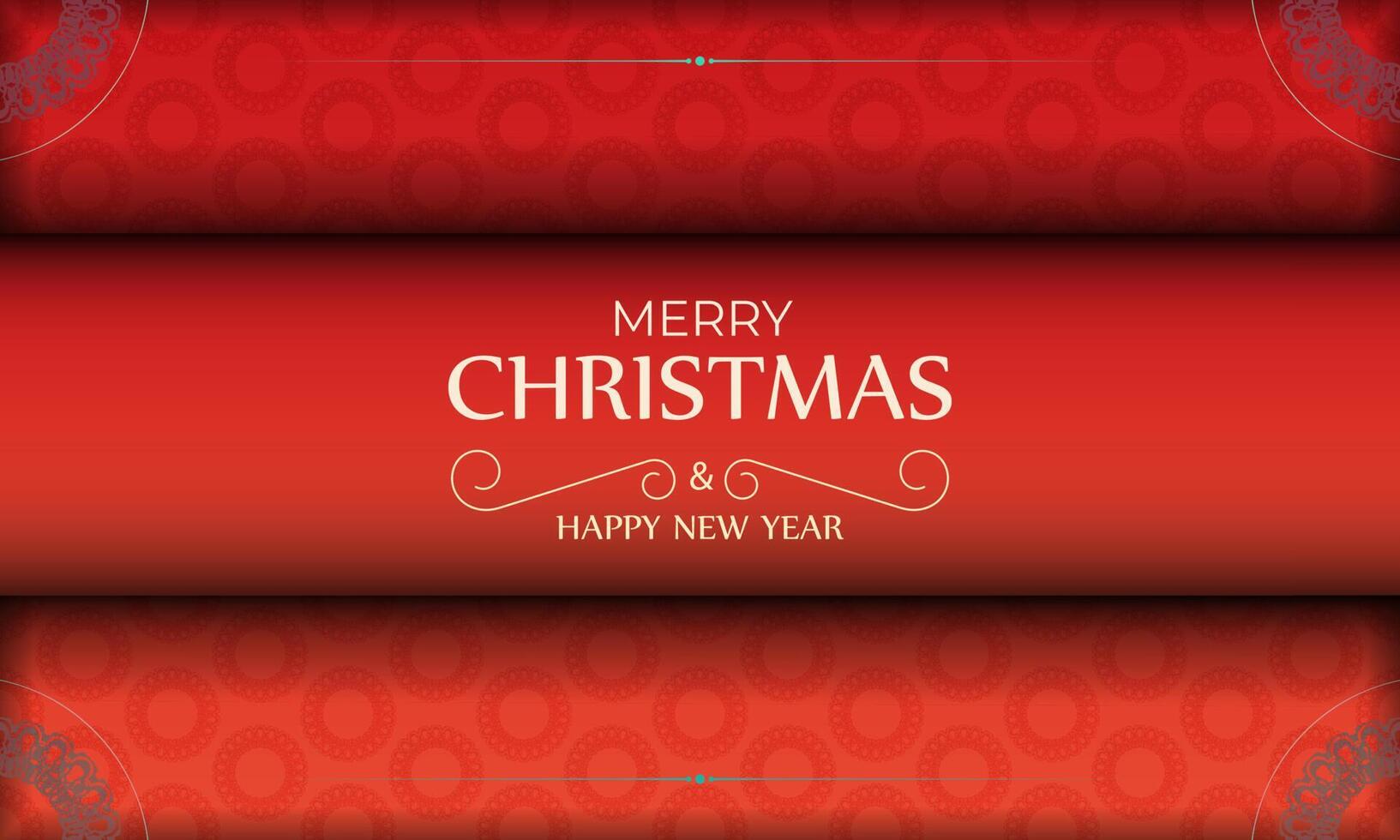 Greeting card template Merry Christmas and Happy New Year Red color with winter burgundy ornament vector