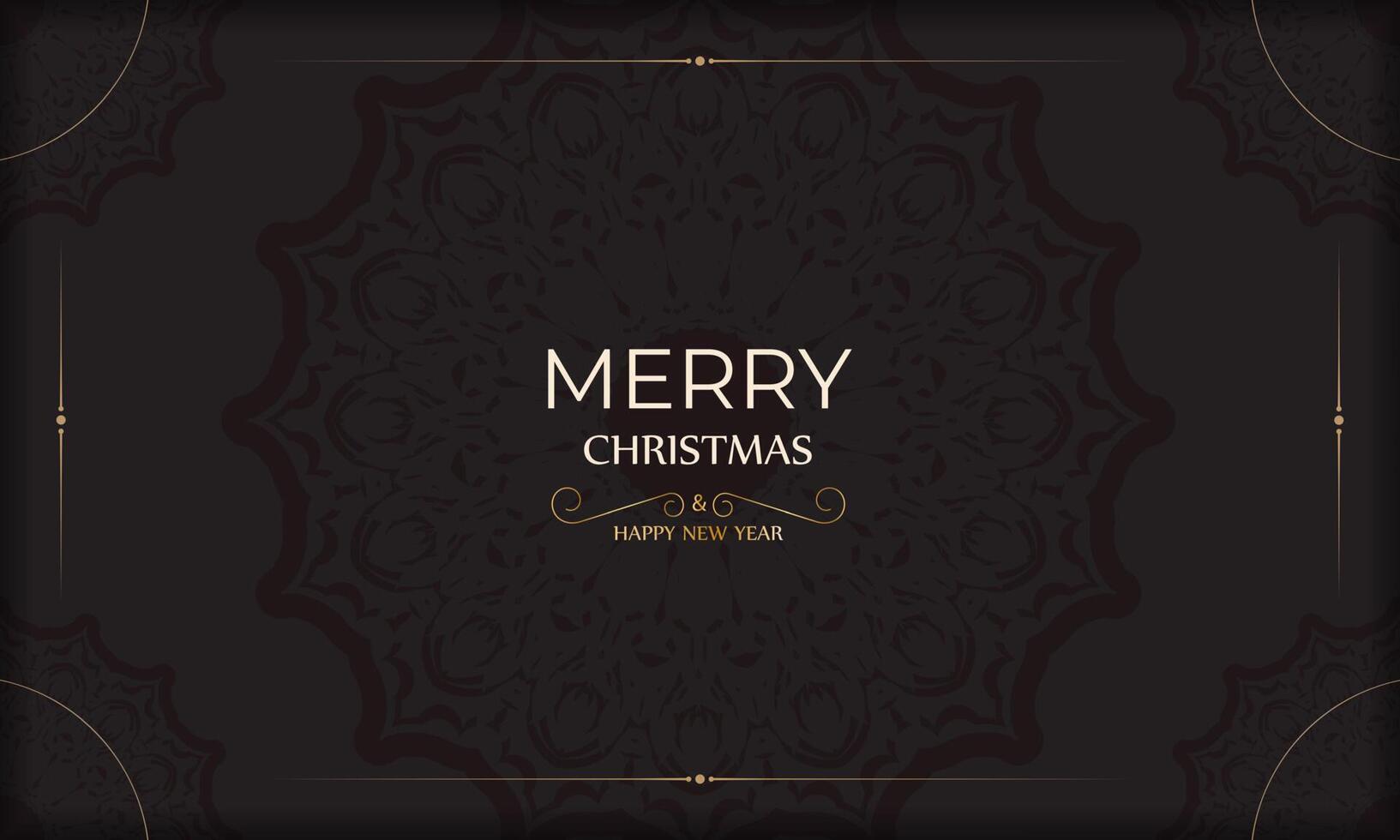 Merry Christmas and Happy New Year poster in black color with winter pattern. vector