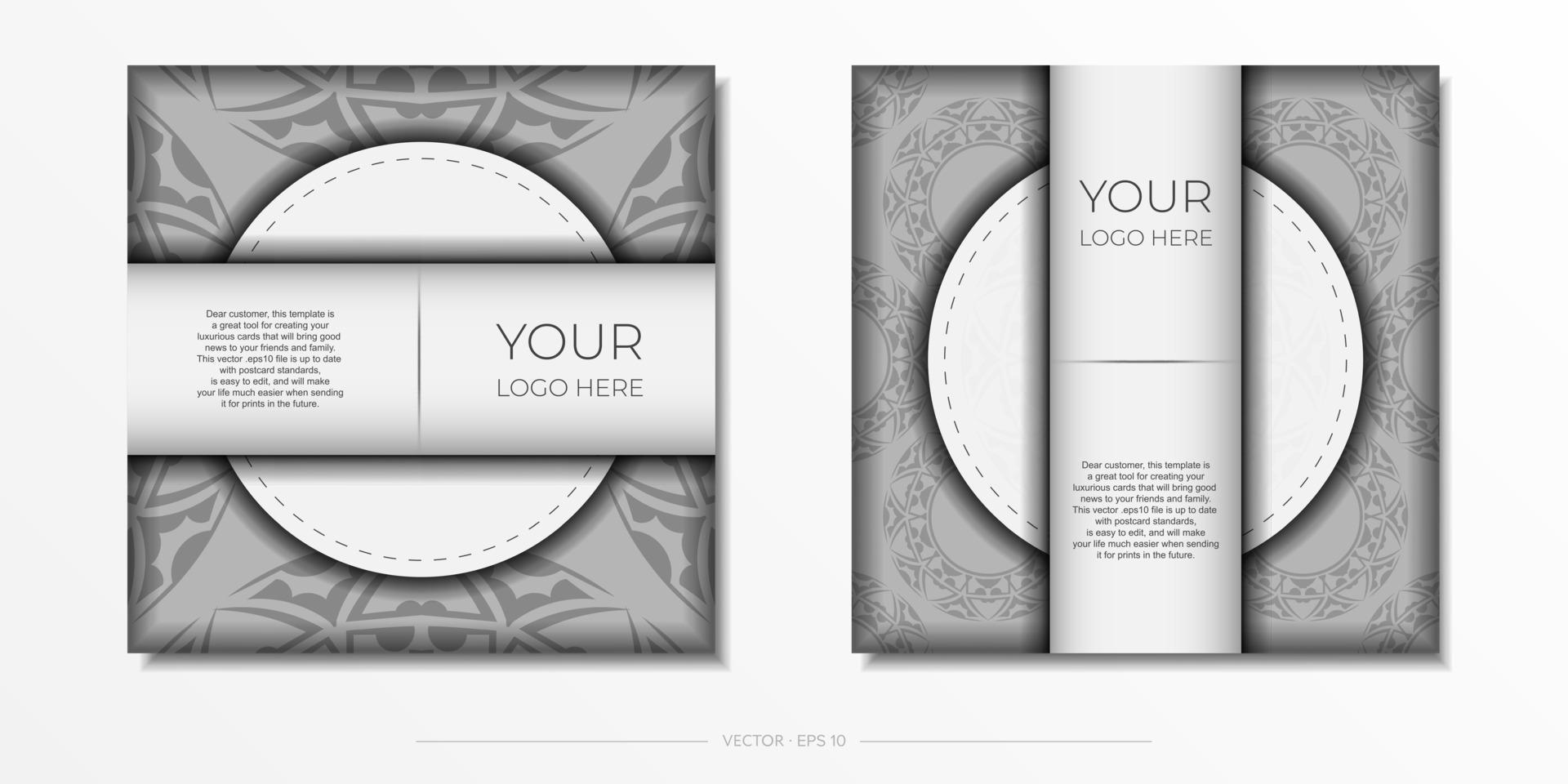 Vector Preparing invitation card with place for your text and abstract patterns. Luxurious Template for print design postcards White colors with patterns.