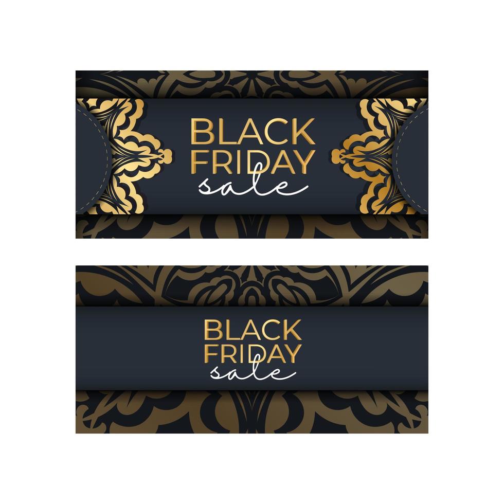 Advertising template for black friday dark blue color with vintage gold ornament vector