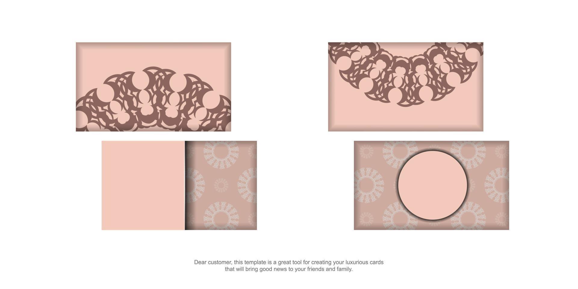 The postcard in pink color with a luxurious pattern is ready for printing. vector