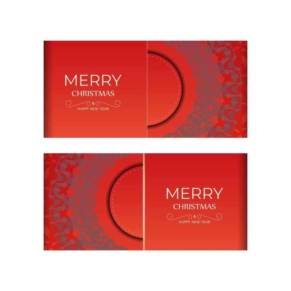 Red Color Happy New Year Holiday Flyer with Luxurious Burgundy Pattern vector