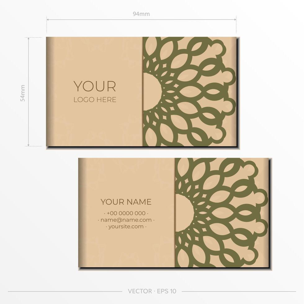 Vector Template for print design of business cards in beige color with luxury ornaments. Preparing business cards with a place for your text and abstract patterns.