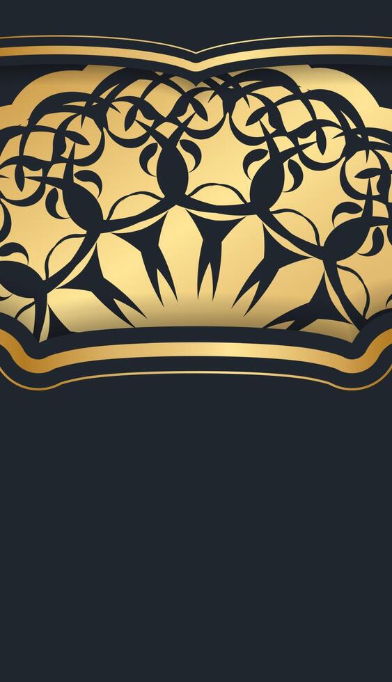 Black postcard with abstract brown ornament prepared for typography. vector