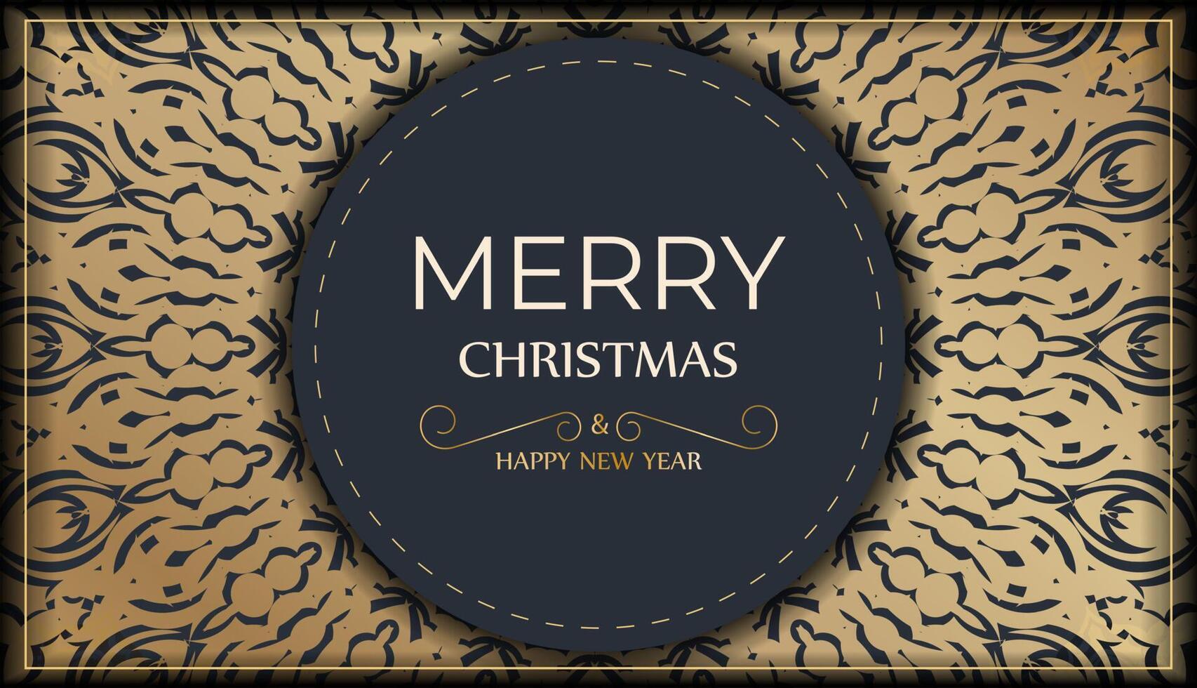 Template greeting card Happy New Year in dark blue color with vintage gold pattern vector