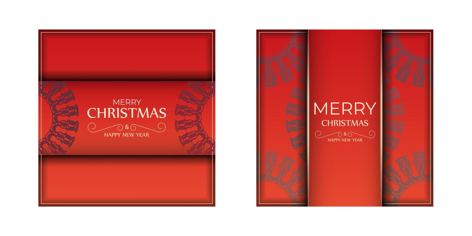 Merry Christmas Red Color Greeting Flyer Template with Winter Burgundy Ornament vector