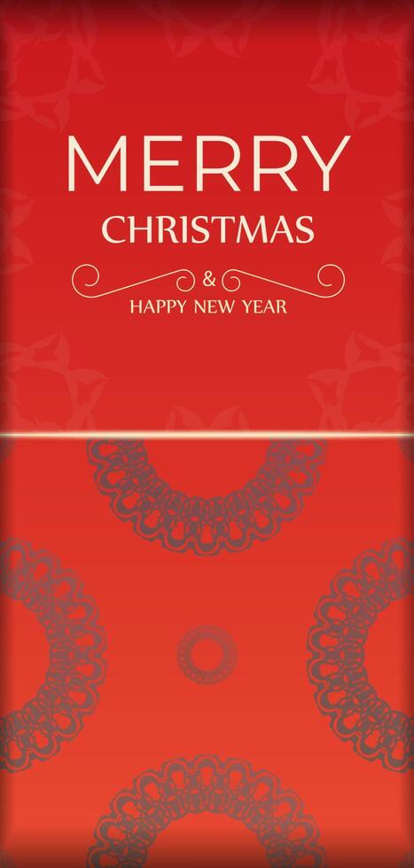 Red Color Happy New Year Holiday Flyer with Abstract Burgundy Ornament vector