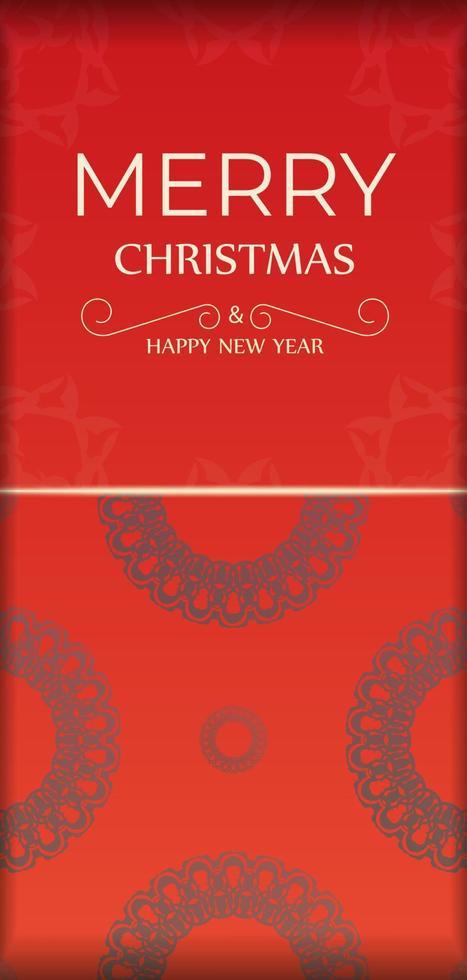Red Color Happy New Year Holiday Flyer with Abstract Burgundy Ornament vector