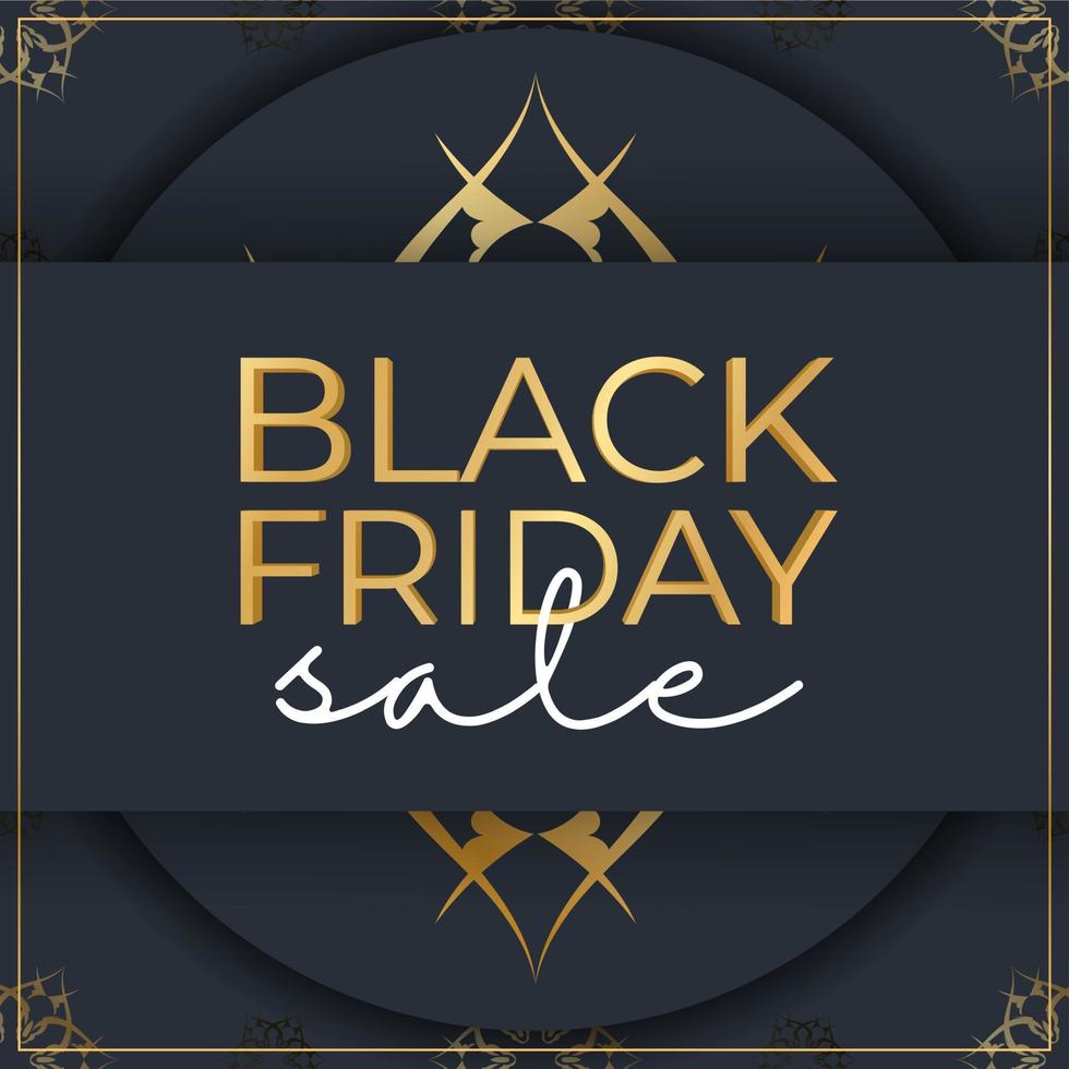 Dark blue black friday sale poster with vintage gold pattern vector