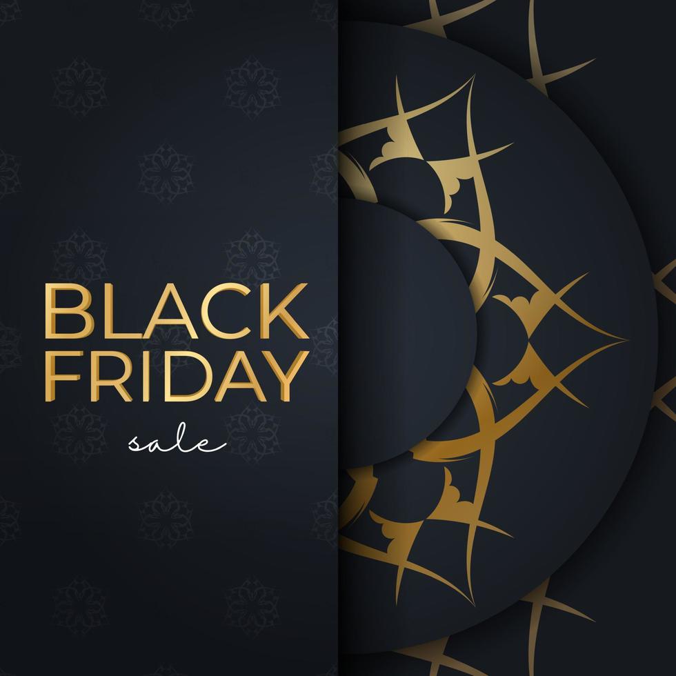 Dark blue black friday sale poster with round gold pattern vector