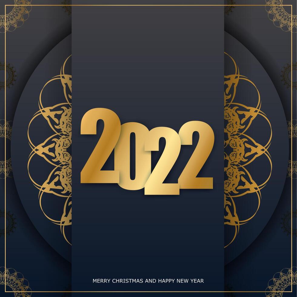 2022 Happy New Year Black Greeting Card with Vintage Gold Ornament vector