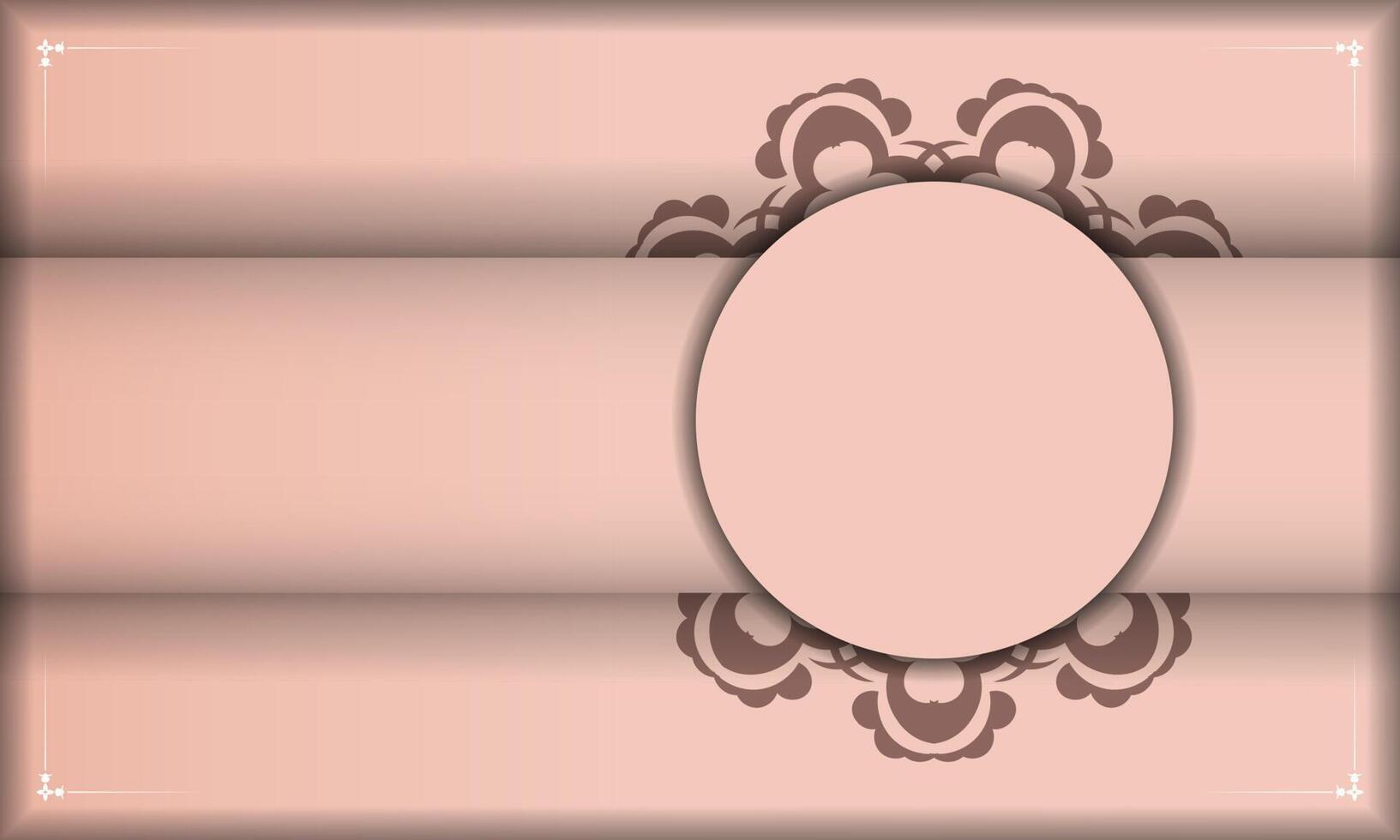 A pink background with a round frame and a brown border vector