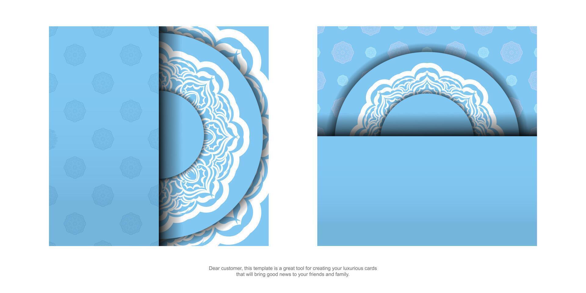 Blue and white patterned card with a blue background vector