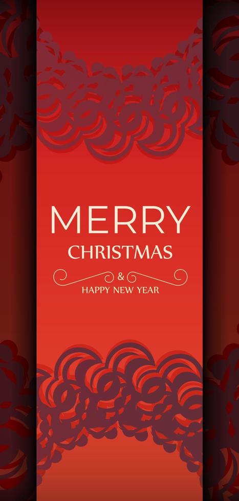 Greeting card template Merry Christmas and Happy New Year Red color with abstract burgundy pattern vector