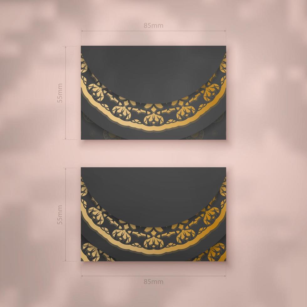 Black business card template with Greek gold pattern for your personality. vector