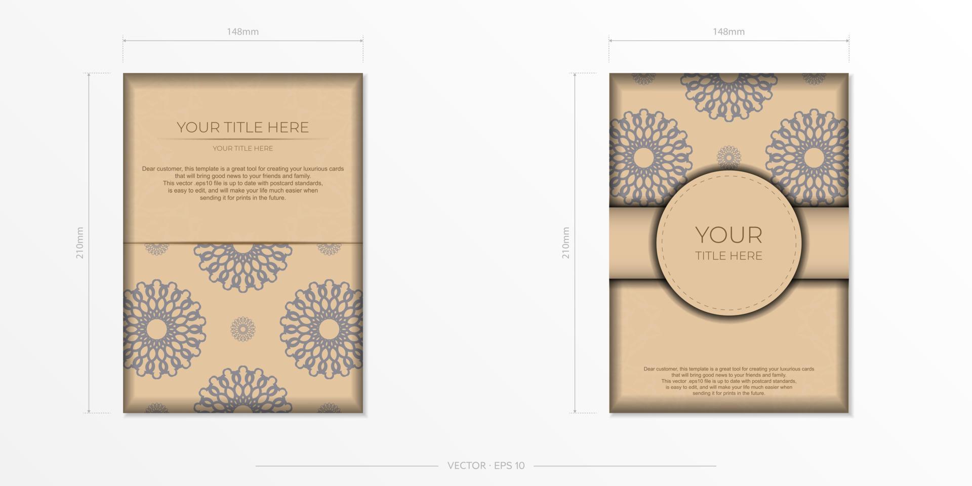Vector Preparation of invitation card with place for your text and abstract ornament. Ready-to-print design of a postcard in Beige color with mandala patterns.