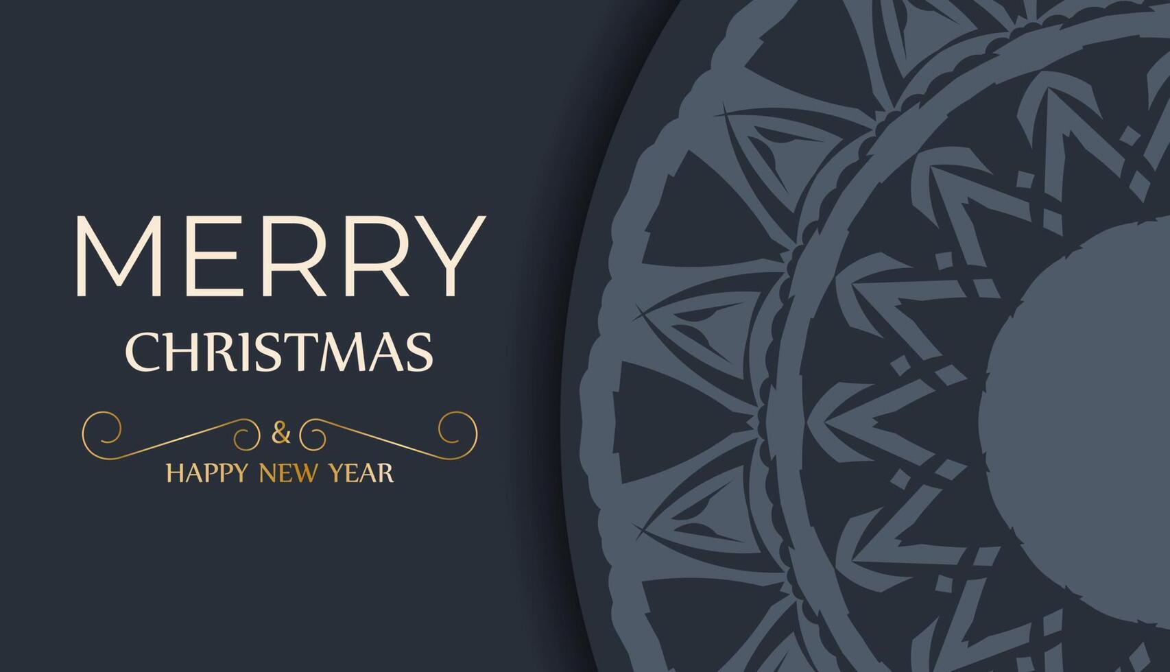 Postcard template Merry Christmas in dark blue color with luxurious blue pattern vector