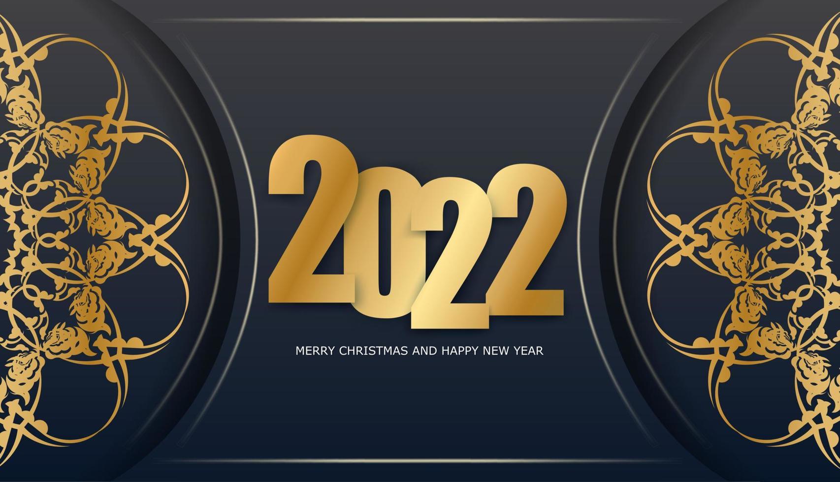 2022 tarjeta de felicitación navideña feliz año nuevo en negro con lujosos adornos dorados vector