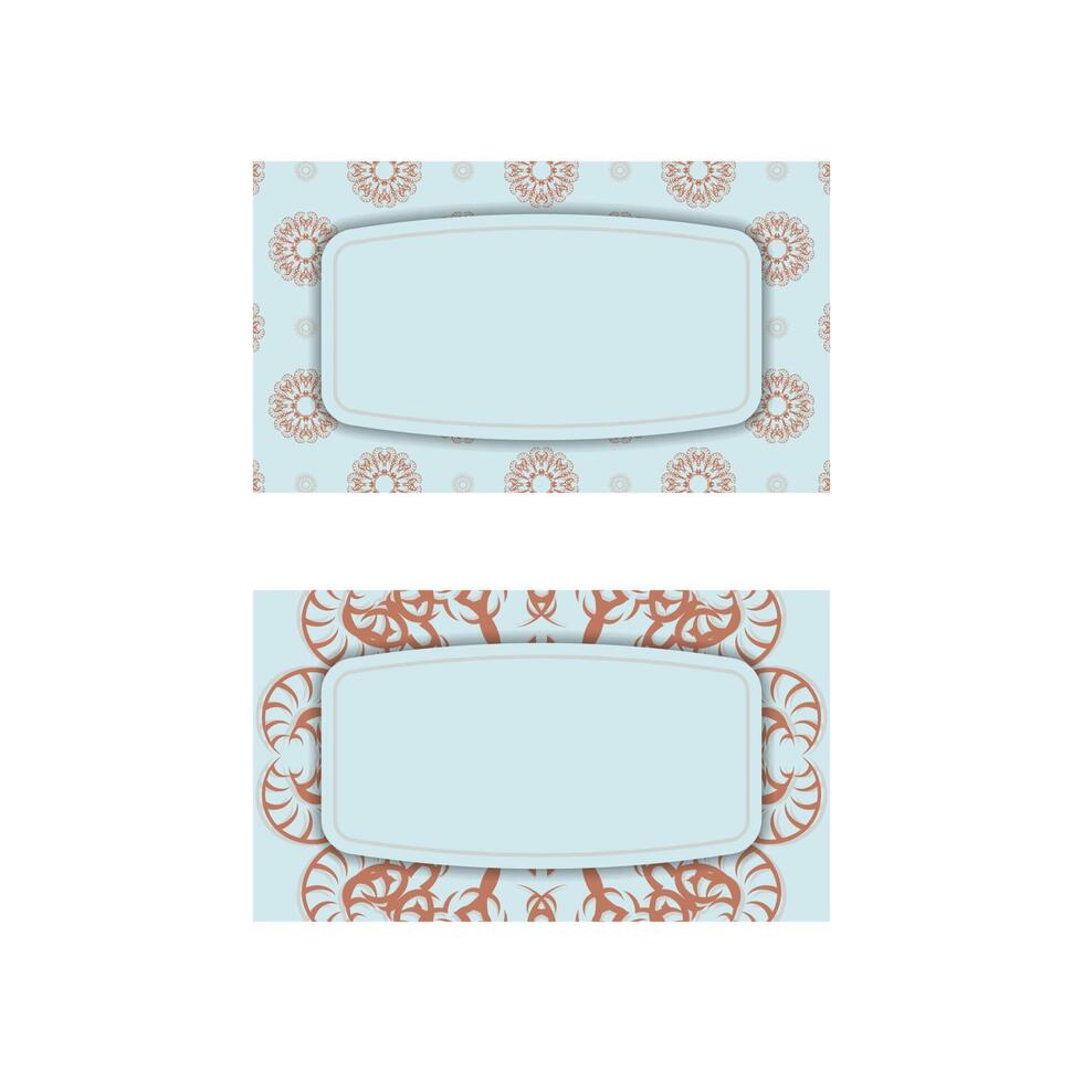 Aquamarine business card with coral mandala for your personality. vector