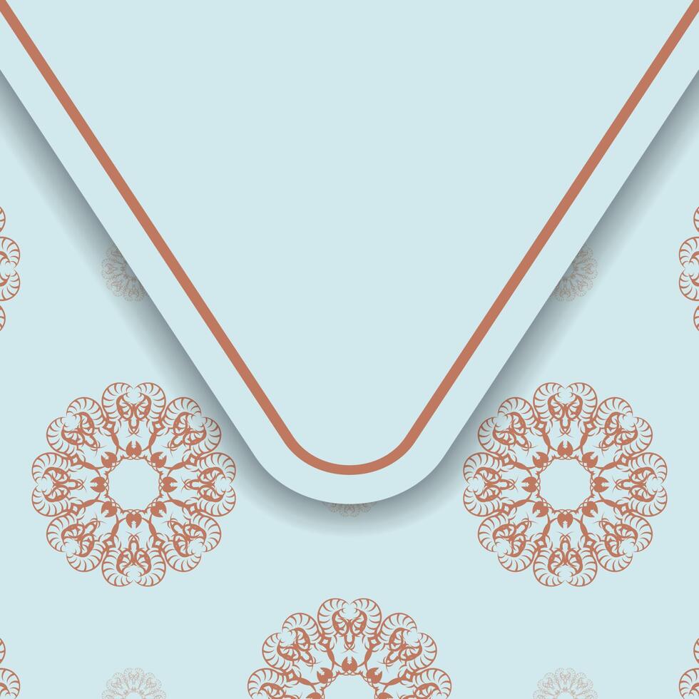 Aquamarine color card with coral mandala pattern for your brand. vector