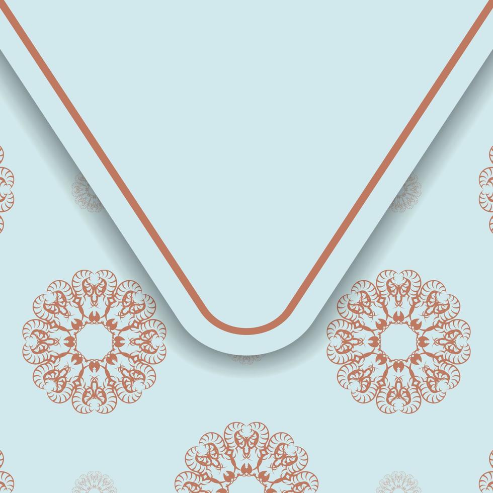 Aquamarine color card with coral mandala pattern for your brand. vector